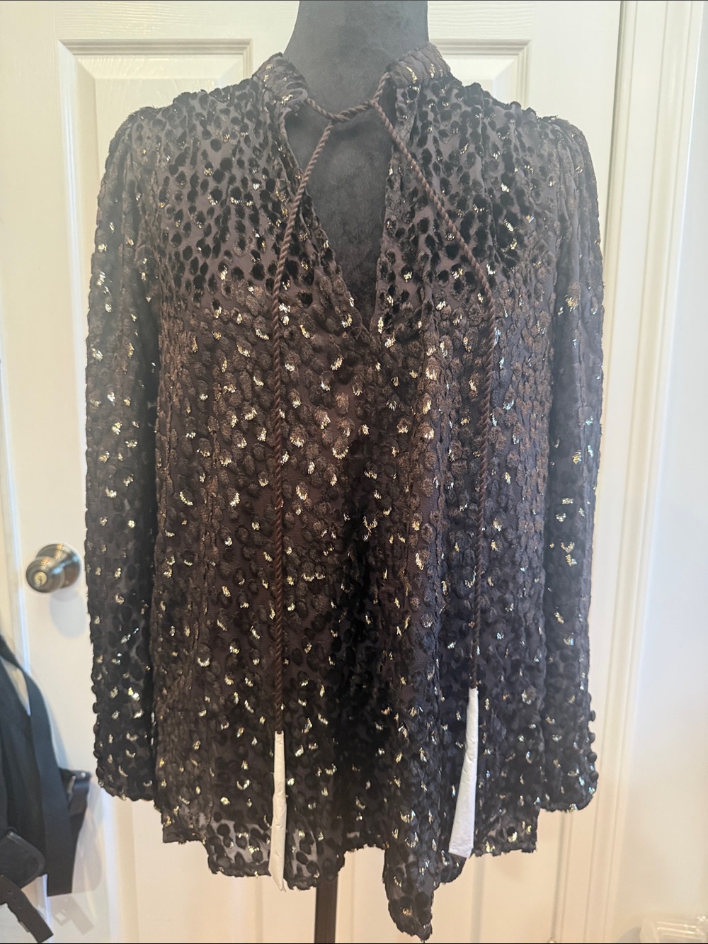 A.L.C. Black Sequin Tie-Neck Blouse